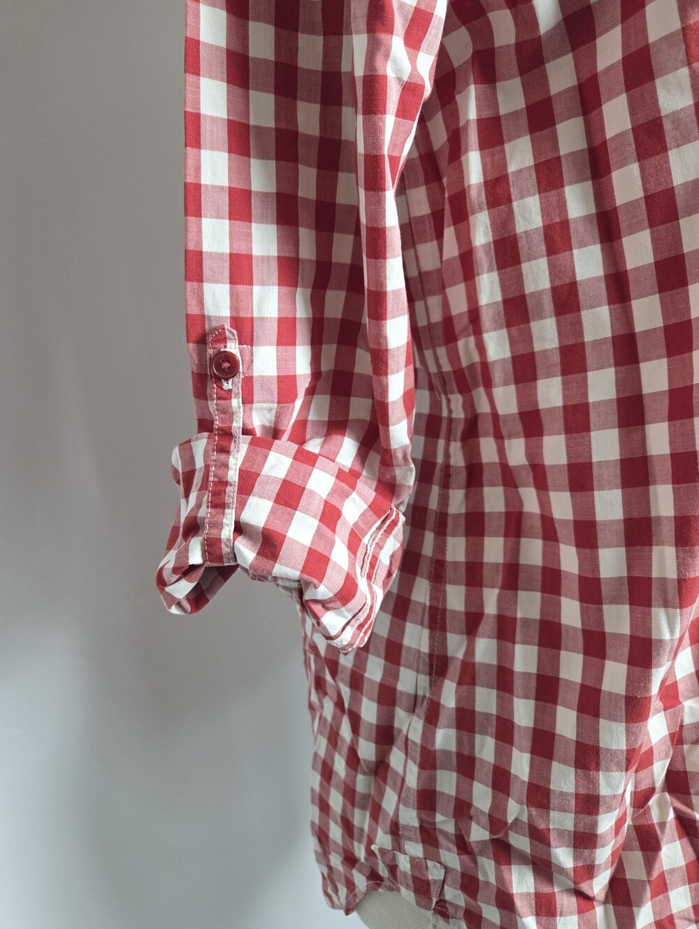 Red And White Gingham Cotton Tunic Shirt - Picture 3 of 15